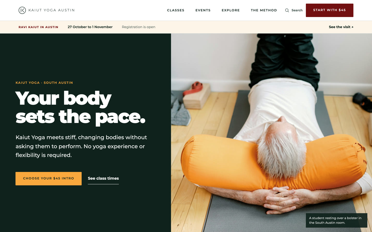 The Kaiut Yoga Austin site on relaunch day.
